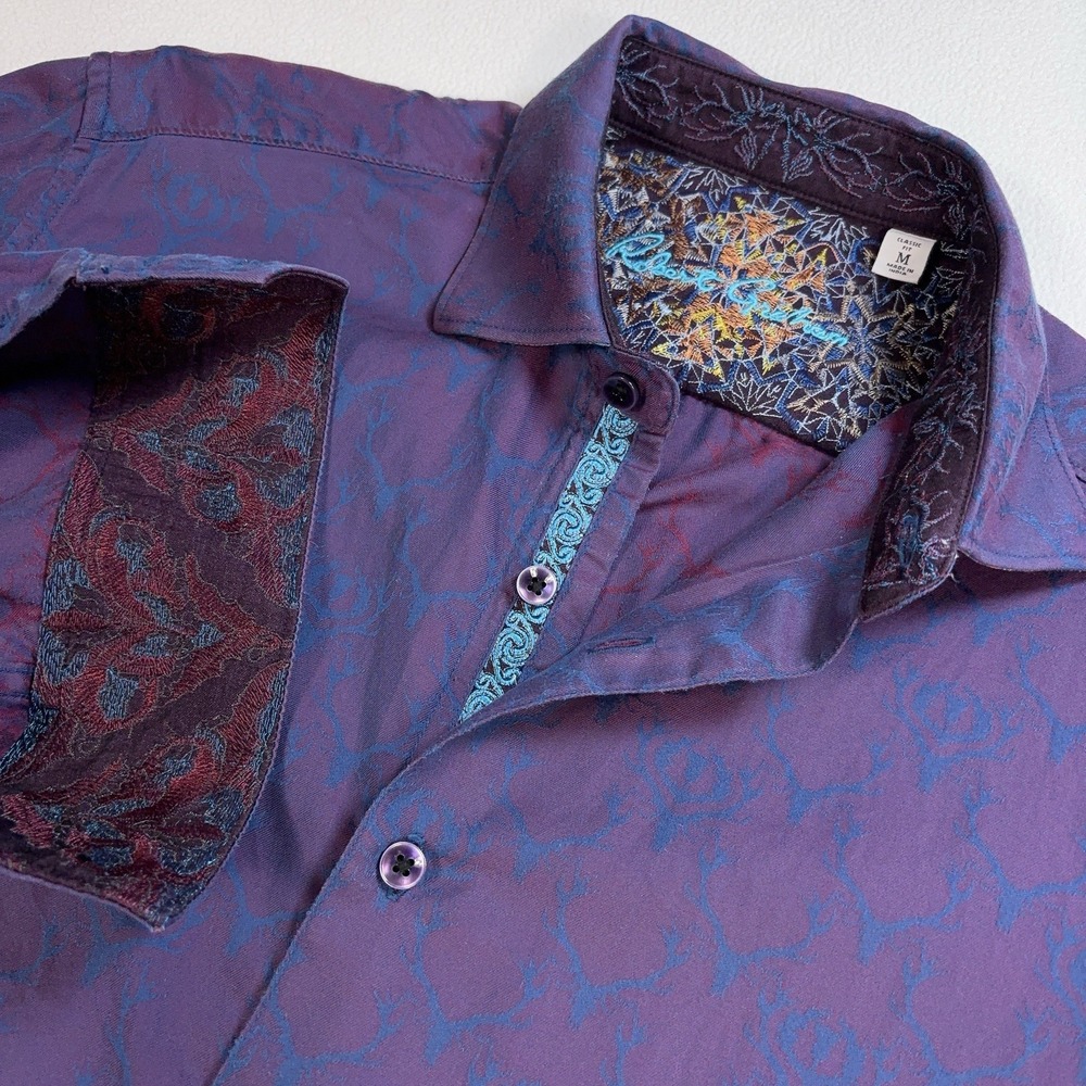 Robert Graham Shirt Men's M Purple Dear Classic Fit Cotton Flip Cuff Button Up